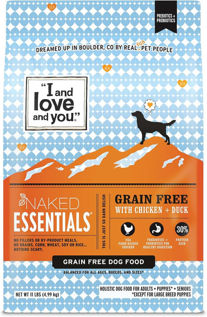 I and love and you Naked Essentials Dry Dog Food - Chicken + Duck - High Protein, Real Meat, No Fillers, Prebiotics + Probiotics, 11lb Bag
