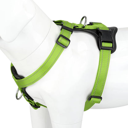 Plutus Pet Adjustable No Pull Dog Harness with Leather Accents, Heavy Duty Reflective Nylon Vest for Training, Hiking, Easy Walk Harness for Small, Medium, Large Dogs (Green, L)