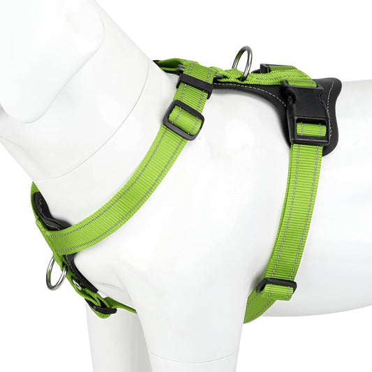 Plutus Pet Adjustable No Pull Dog Harness with Leather Accents, Heavy Duty Reflective Nylon Vest for Training, Hiking, Easy Walk Harness for Small, Medium, Large Dogs (Green, L)