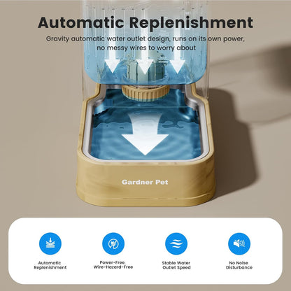 Gardner Pet Automatic Dog Water Dispenser Gravity Waterer with Stainless Steel Bowl Water Dispenser 6.5L Large Capacity Water Feeder with Filters for Dogs Cats Pets, BPA-Free Noise-Free (Brown, 6.5L)