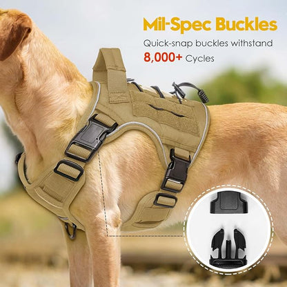 Heavy-Duty Tactical Dog Harness for Large Dogs, No Pull Adjustable Reflective Pet Vest with Molle System, K9 Military-Grade Control for Service Training, Outdoor & 10+ Breeds, Khaki, Small