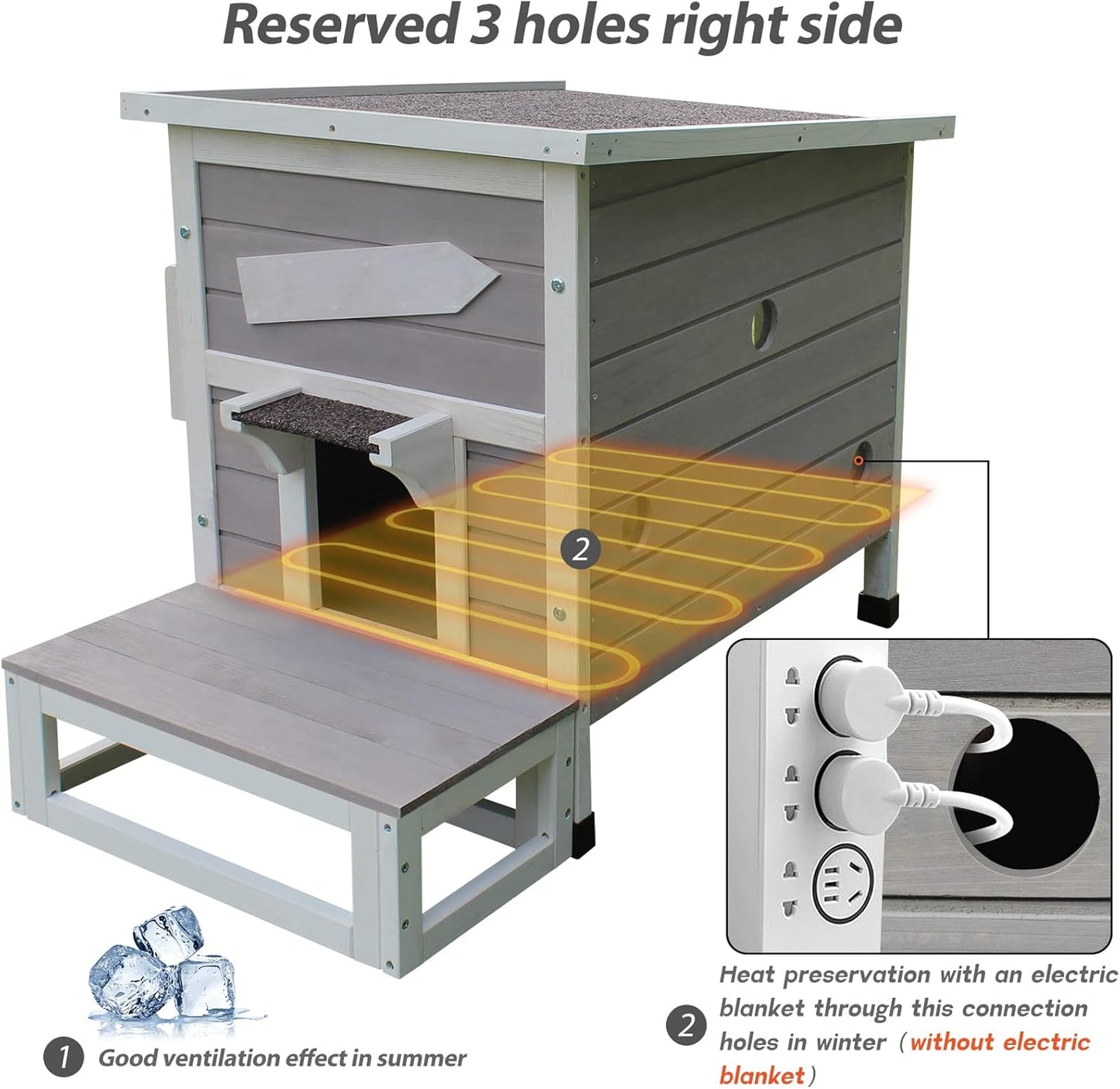 Rockever Outdoor Cat House, Large Outdoor Houses for Feral Cats with Self-Warming Mat Wooden Outside Cat Shelter Weatherproof with Escape Door