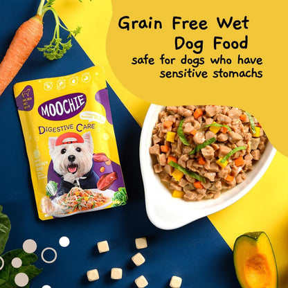 MOOCHIE Grain Free Small Dogs Wet Dog Food - Digestive Care - Real Chicken, Beef & Vegetable - No Artificial Flavors or Preservative - 12 x 3 oz Pouch