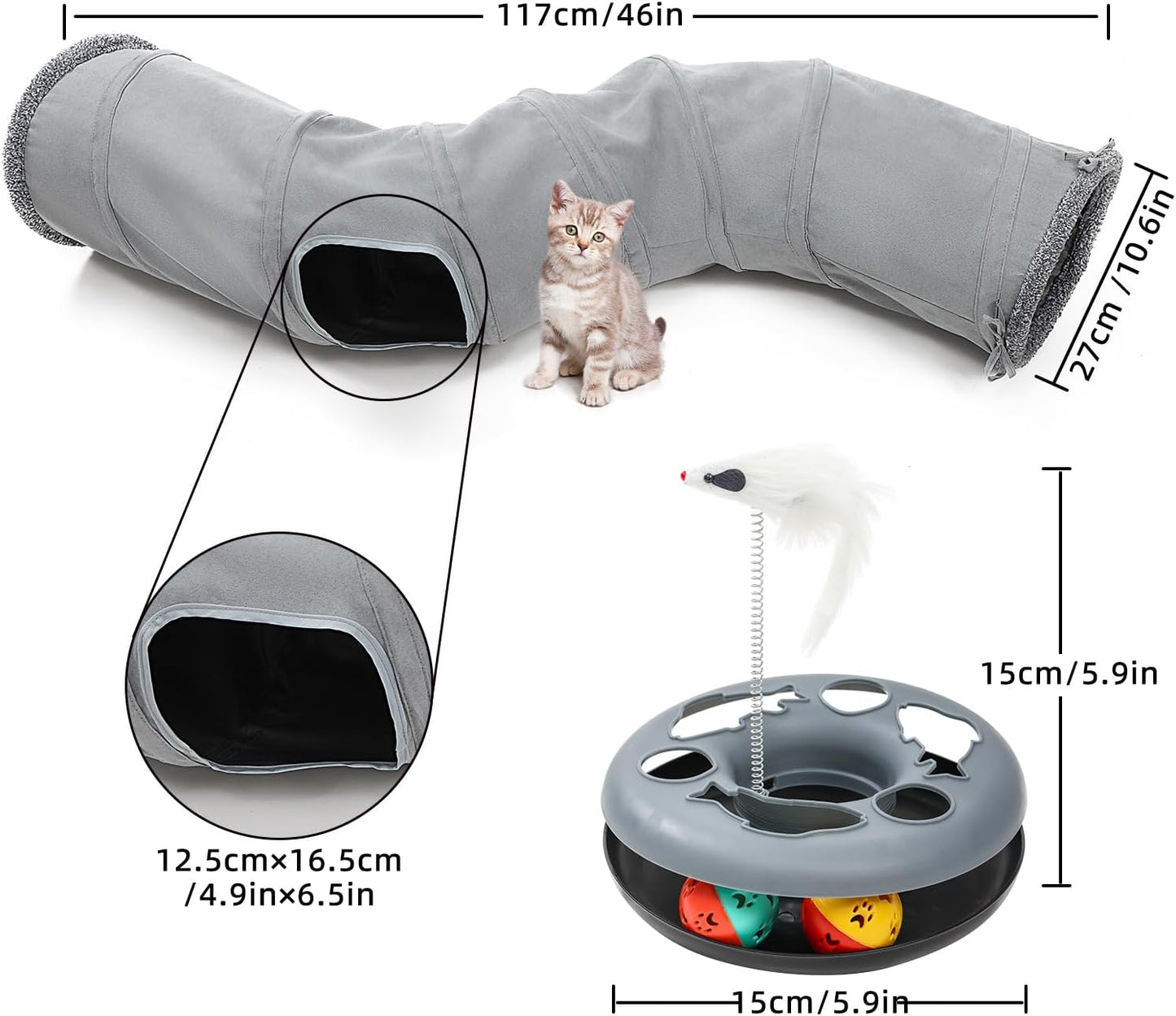 Cat Tunnel, Indoor Cat Toy, Roller Track Cat Toy, Collapsible S-Shaped Play Tube, 10.5 Inch Diameter Maze Cats House for Cats, Puppies, Rabbits, Ferrets Set