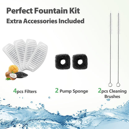 ORSDA Cat Water Fountain Stainless Steel, 2L Pet Fountain for Cats Inside, Dog Water Dispenser, Automatic Cat Drinking Fountains with 6 Replacement Filters for Cats, Small Dogs