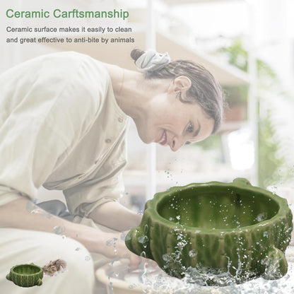 Hamster Food Bowl, 2 Packs Cactus Food & Water Bowls Ceramic Feeding Drinking Bowl Food Dish for Small Animals Gerbil Dwarf Hamster Rat Mice Guinea Pig(Green+Dark Green)