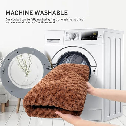 KSIIA Washable Dog Bed Deluxe Plush Dog Crate Beds Comfy Kennel Pad Anti-Slip Pet Sleeping Mat for Large, Jumbo, Medium, Small Dogs Breeds, 29" x 21", Brown