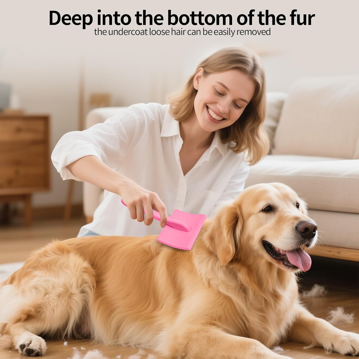 Pet Slicker Brush for Long & Short Hair - Detangling Tool for Dogs & Cats - 135° Angled Stainless Steel Pins, Curved Handle - Gentle Grooming for Small/Medium/Large Breeds (Pink)