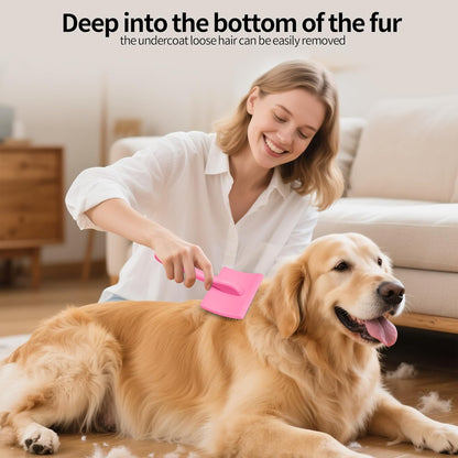 Pet Slicker Brush for Long & Short Hair - Detangling Tool for Dogs & Cats - 135° Angled Stainless Steel Pins, Curved Handle - Gentle Grooming for Small/Medium/Large Breeds (Pink)