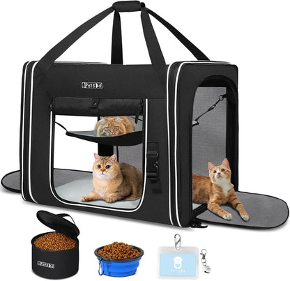 Petskd Combinable Pet Carrier for Large Cat or Medium Dog, 18"x17"x17" Large Cat Carrier for Car Travel, 2 Small Pet Soft Carriers with Food Bag, Bowl and Safety Locking Zippers for Vet, Camping