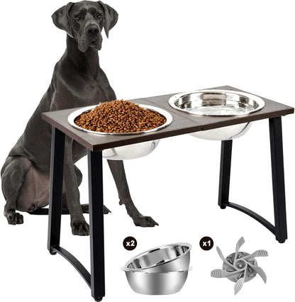 Elevated Dog Bowls for X-Large & Large Dogs, 16” Tall Raised Feeder Stand with 2×3000ML Stainless Steel Bowls and Slow Feeder, Heavy-Duty Dog Food & Water Bowl Set