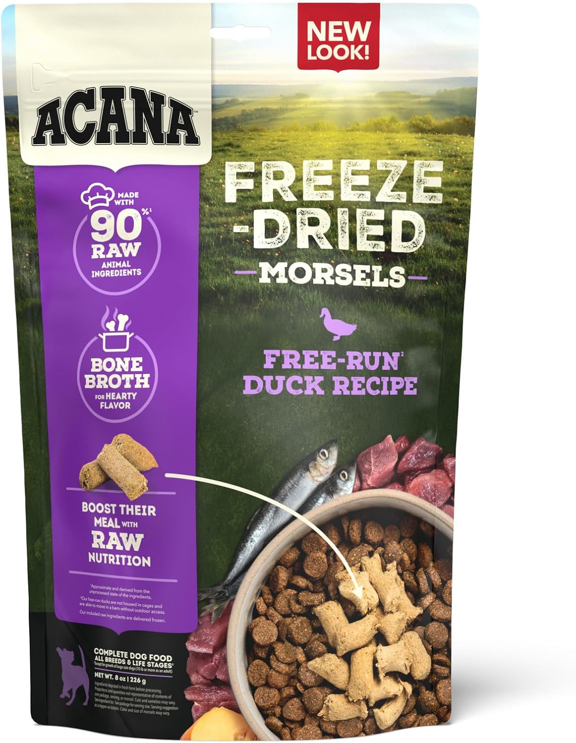 ACANA Grain-Free High Protein Freeze Dried Dog Food & Topper Free-Run Duck Recipe Morsels 8oz Bag