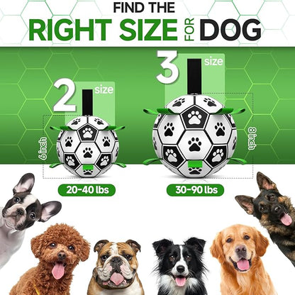 QDAN Premium Dog Toys Balls, Dog Soccer Ball with Straps, Dog Birthday Gifts, Herding Ball, Durable Balls for Small Medium Pet, Puppy Outdoor Toy, Pet Training Soccer Ball, World Cup Soccer (6 Inch)