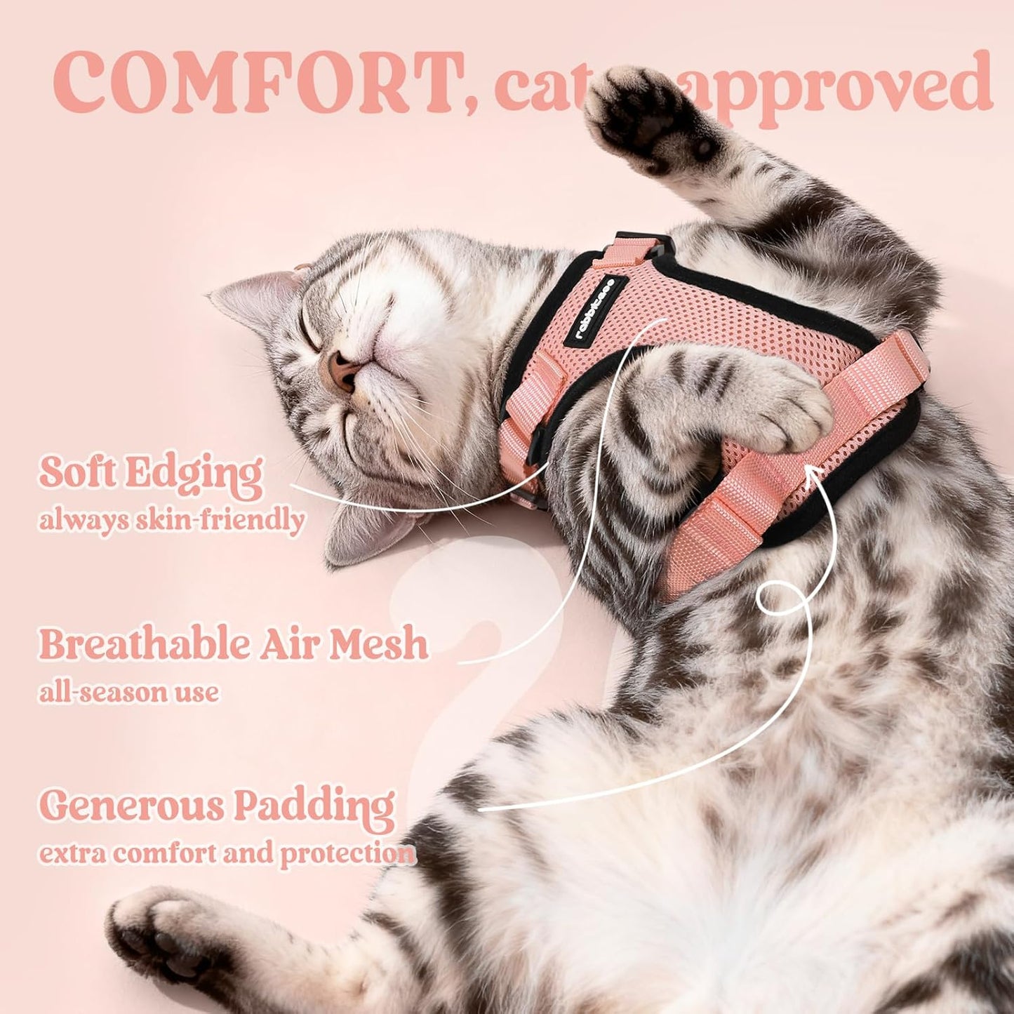 rabbitgoo Cat Harness and Leash for Walking, Escape Proof Soft Adjustable Vest Harnesses for Cats, Easy Control Breathable Reflective Strips Jacket, Light Salmon Pink, XS