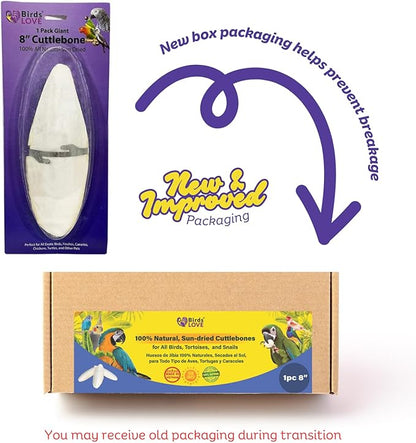 Birds LOVE 7.5" to 8" Natural Cuttlebone for Birds, Tortoises, Snails & Crabs (1 Pack) – 100% Pure Sun-Dried Cuddlebone Calcium Supplement to Support Beak & Shell Health