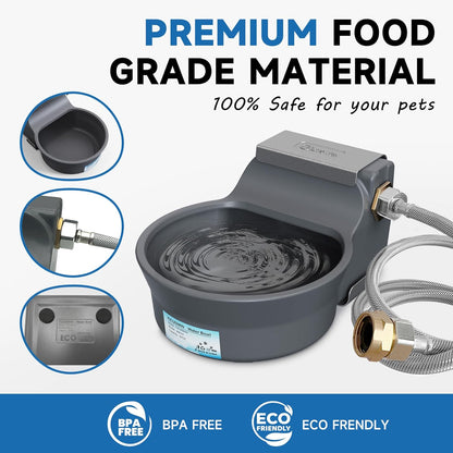 Automatic Dog Water Dispenser with Anti-tip Bracket, 68 oz Outdoor Dog Water Bowl Dispenser, Auto Refill Water Feeder for Pets & Livestock, Food Grade Waterer Fit 3/4" GHT Faucet, Wide Mouth