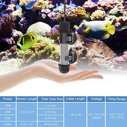 hygger Small Aquarium Betta Heater, Submersible Fish Tank Heater 10W/25W/50W/100W with LED Digital Display, Suitable for Marine Saltwater and Freshwater up to 5/10/16/26 Gallon