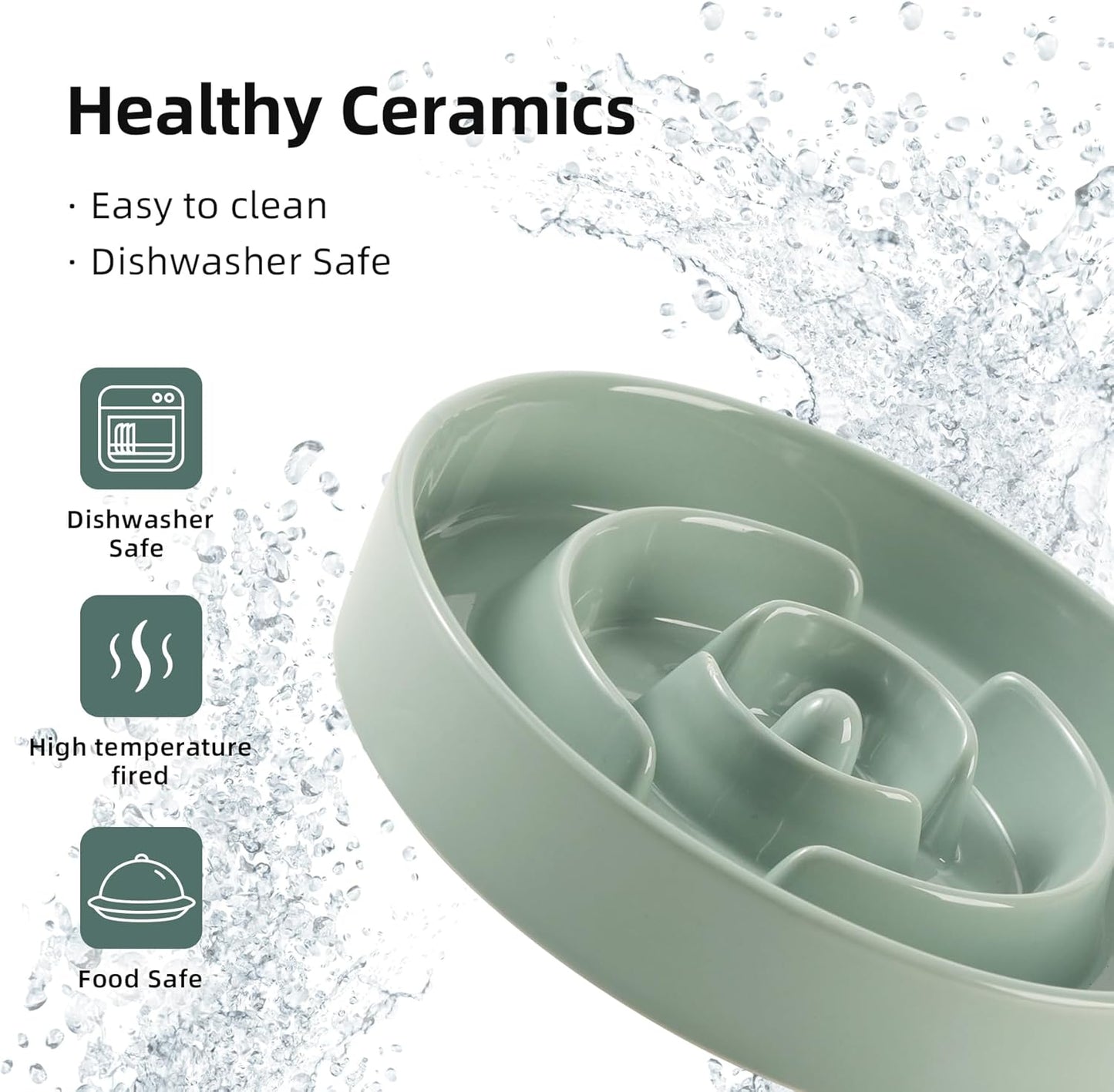 Ceramic 1.2 Cup Slow Feeder Dog Bowl for Medium and Small Breed, 7.3inch Puzzle Dog Food Dish, Anti-Gulping, Stop Bloat, Preventing Choking (Single Bowl-Light Green)