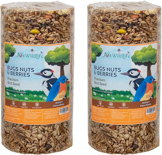 JCs Wildlife Bugs, Nuts and Berries Premium Bird Seed Small Cylinder, 1.5 lb (2 Cylinder)