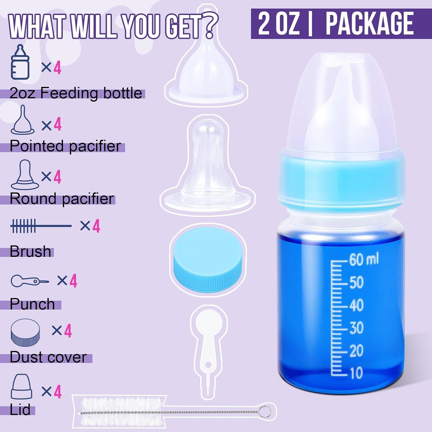 Puppy Kitten Nursing Bottle 2oz- Small Animal Feeding Kit with Nipples | Hand Feeding Supplies for Puppies, Kittens, Rabbits, Ferrets & Newborn Pets