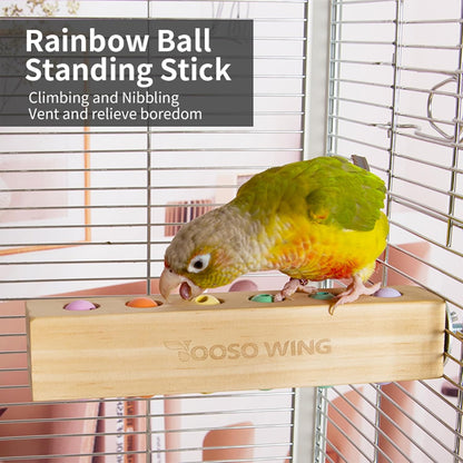 Bird Toys & Bird Perch, Bird Wooden Block Chewing Toy Parrot Foraging & Puzzle Toys Bird Cage Accessories for Conures Parakeets Cockatiels Lovebirds African Grey Macaws (Spinning Ball)
