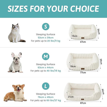 Cute Pet Bed for Small Dogs & Cats - Washable Rectangle Dog Bed with Anti-Slip Bottom, Soft Calming Cat & Puppy Bed for Indoor Pets (30"x23"x7", Cream)