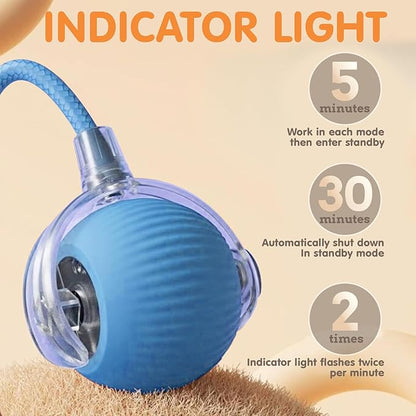 Rocfish Durable Interactive Cat Toys for Indoor Cats, Smart Automatic Cat Chase Ball Toy, Upgraded Speedy Tail Kitten Toy for Bored Indoor Adult Pets (Blue)