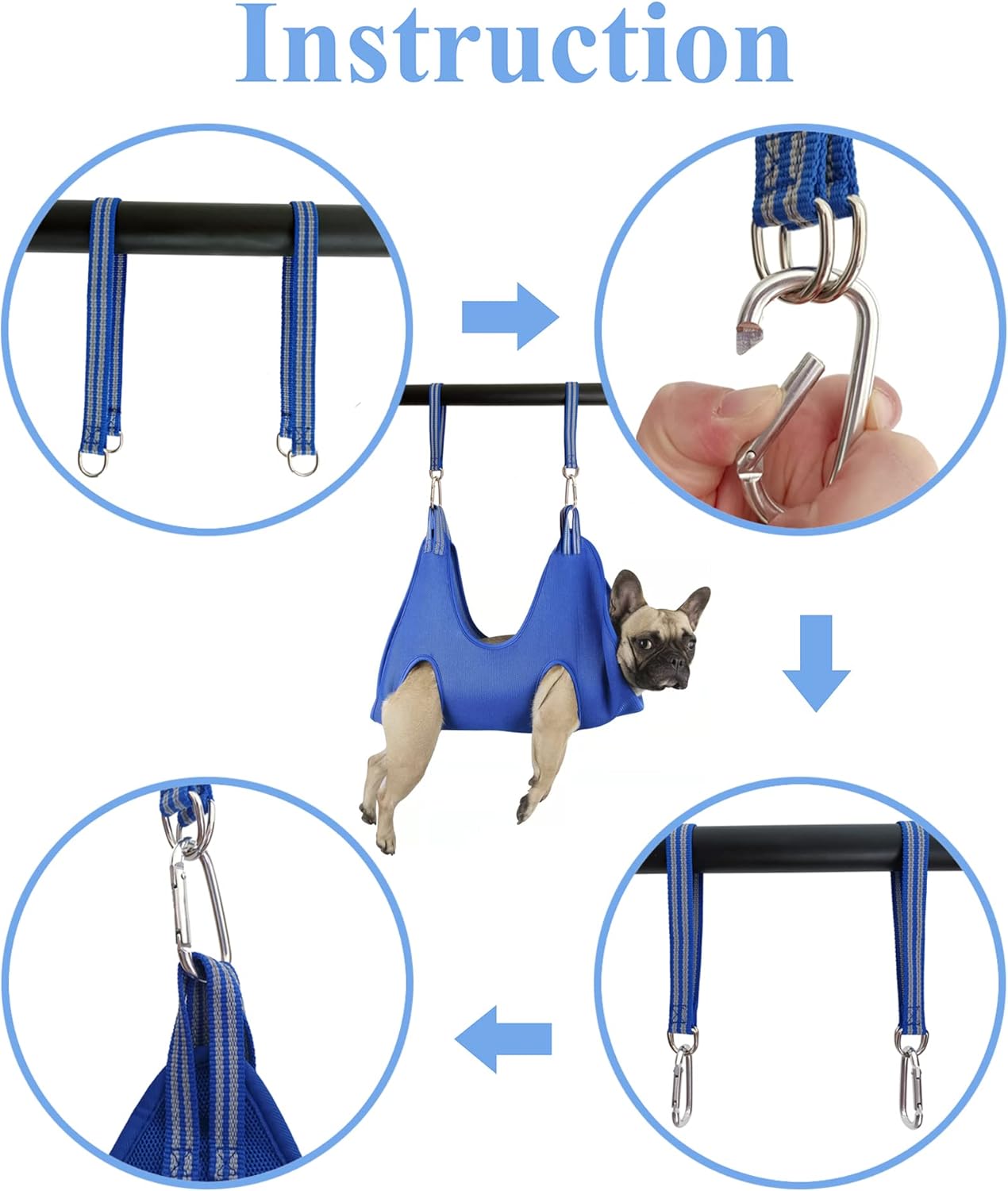 10 in 1 Dog Pet Grooming Hammock Harness with Nail Clippers/Trimmer, Nail File,Dog Nail Hammock, Dog Grooming Sling for Nail Trimming/Clipping (XXXL/Under 130lb, Blue)