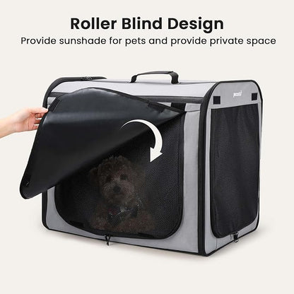 Dog Car Carrier Light Weight, Dog Carrier for Car Easy to Assemble, Dog Car Crate Portable and Breathable, Foldable Pet Carrier for Both Indoor and Outdoor Use, Dog Travel Crate with Curtain Gray