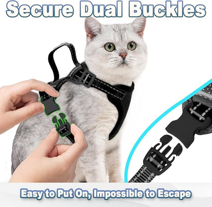 Cat Harness and Leash Set Escape Proof for Kitten Walking, Soft Adjustable Top Handle Vest Harnesses for Cats, Easy Control Breathable Reflective Small Medium Large, Black, XS
