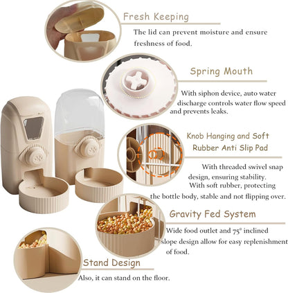 Hanging Cage Automatic Pet Food Water Dispenser 34oz, Large Capacity Feeder Gravity Refill Food and Siphon Suction Water Set for Dog Cat Rabbit Chinchilla and Ferret (Food and Water Dispenser)