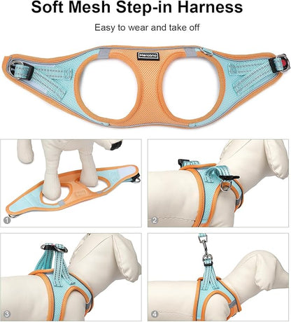 Mercano Soft Mesh Dog Harness and Leash Set, No-Chock Step-in Reflective Breathable Lightweight Easy Walk Vest Harnesses with Safety Buckle for Small Dogs, Cats (XS, Orange Blue)