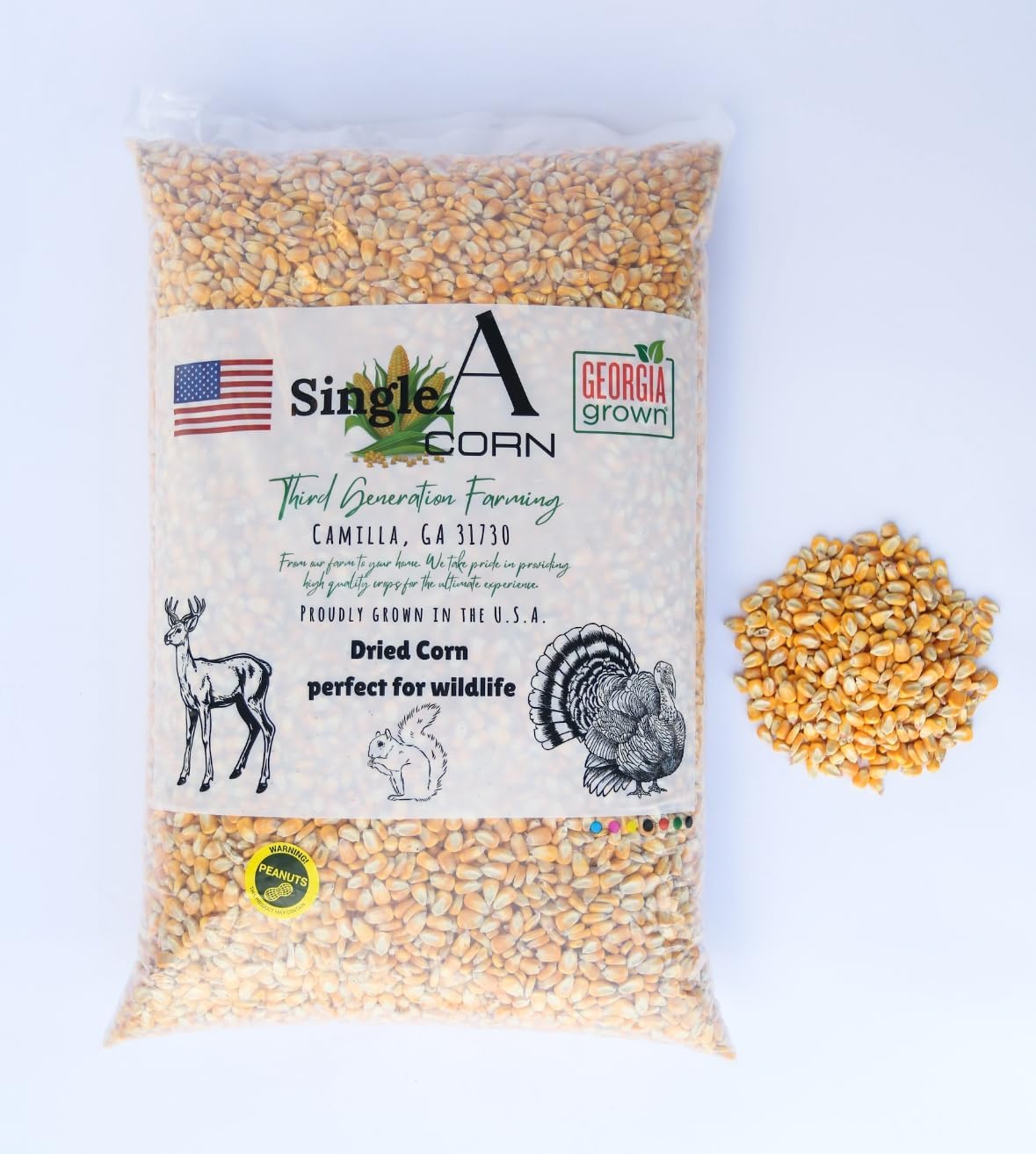 Single A Corn©️: Premium Dried and Shelled Whole Kernel Corn 21 lbs - Perfect Feed for Birds, Deer, and Other Wildlife- This Season's Corn!