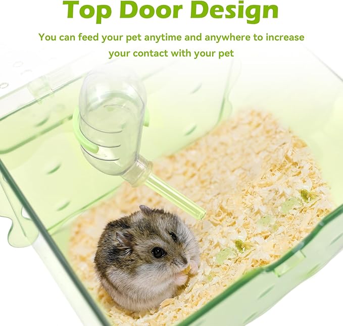 Portable Hamster Travel Cage,Dwarf Hamster Carrier Cages with Water Bottle Breathable Small Animal Outgoing Carry Case for Mice, Dwarf Hamster,Sugar Glider,Gerbils(Green)