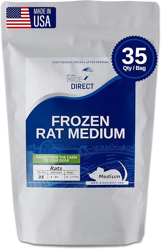 MiceDirect Frozen Rat Medium Feeder Food Adult Ball Pythons, Monitors, Lizards & Birds of Prey, 40 Ounce (35 Count)