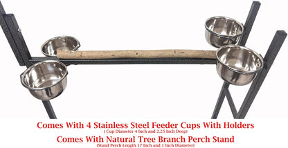 65.5 Inch X-Large Parrot Natural Perch Stand Bird Play Ground Training with Strong Climbing Play Ladder Stainless Feeding Bowls Toy Hook Removable Washable Tray Lockable Rolling Wheels