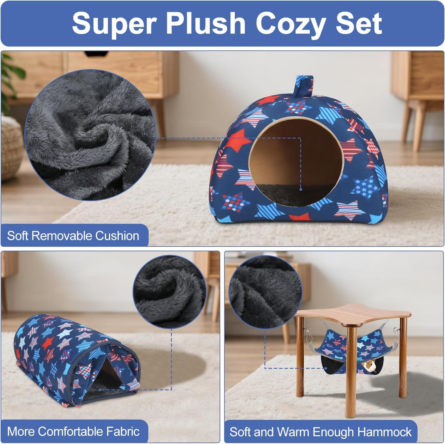 Ferret Hammock, Washable Rat hammock for Cage Accessories,3 Pack Guinea Pig rat Hideout,Soft ferret rats chinchilla bed, hamster hammocks,Ferrets toys and stuff for Sugar Glider(Sky Blue Star, L)