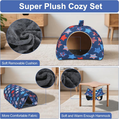 Ferret Hammock, Washable Rat hammock for Cage Accessories,3 Pack Guinea Pig rat Hideout,Soft ferret rats chinchilla bed, hamster hammocks,Ferrets toys and stuff for Sugar Glider(Sky Blue Star, L)