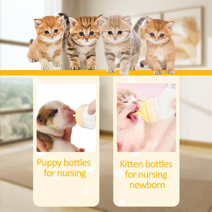 Pet Nursing Bottle Kit for Newborn Animals,Kitten Bottle Feeding Kit Silicone Anti-Choking Nipple and Kitten Syringe for Kittens Puppys Rabbits Squirrel (Yellow)