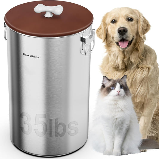 35 Lbs Stainless Steel Dog Food Storage Container with Airtight Lid & Ceramic Bone Handle, Large Metal Dog Food Bin for Dogs & Cats, Keep Fresh, Easy to Clean