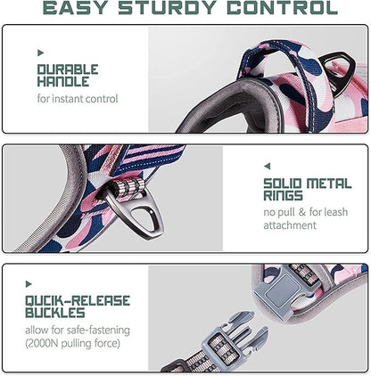 BUMBIN Tactical Dog Harness for Small Dogs, No Pull, Pink Camo XS