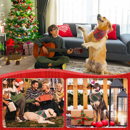 Vivifying Dog Christmas Bandana with Tassels Edges, 2 Pack Classic Plaid Triangle Pet Apparel & Accessories, Funny Holiday Dog Scarf Costume for Photo Prop, and Party Decor (X-Large, Red&Green)