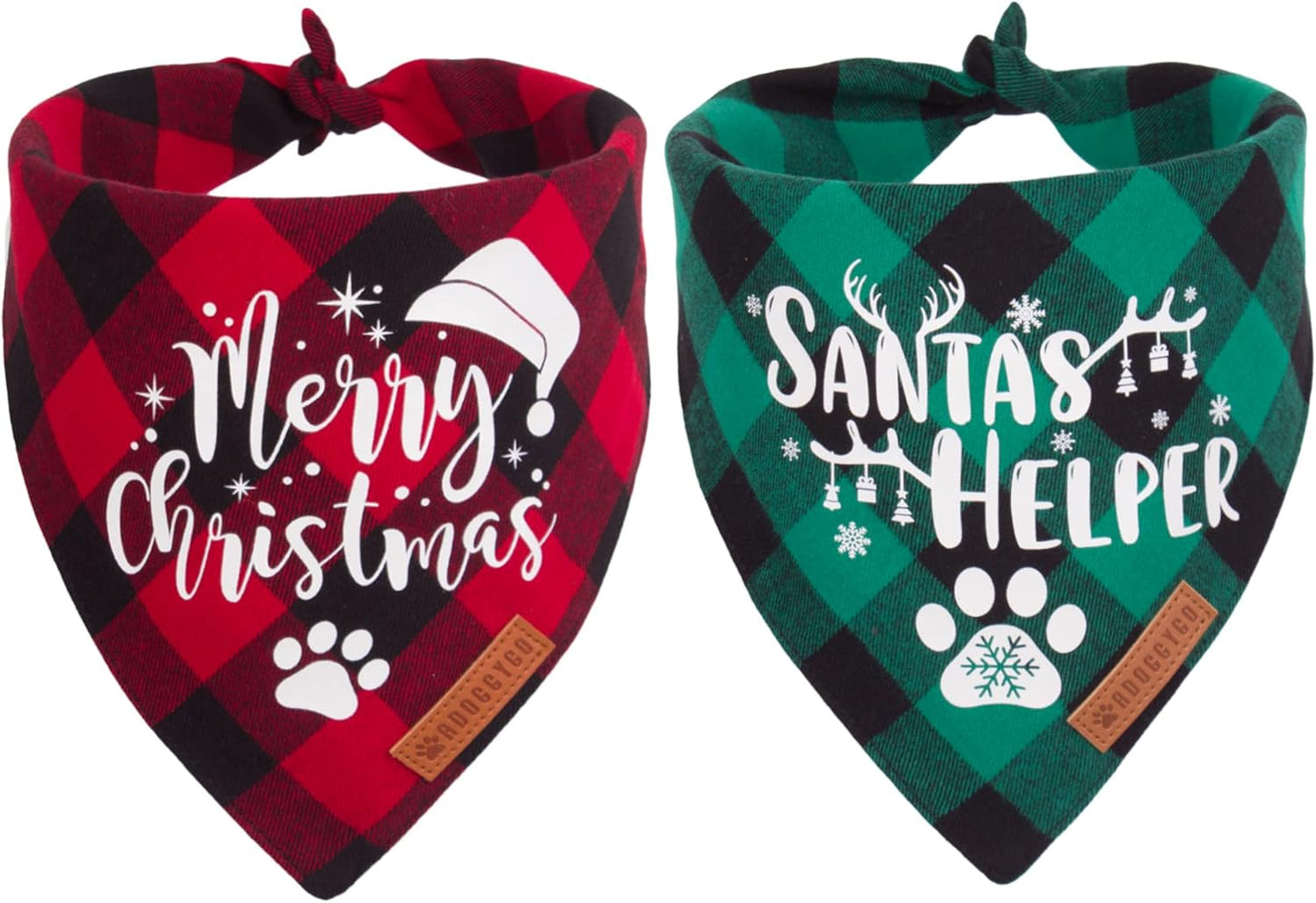 ADOGGYGO Christmas Dog Bandanas, Red Green Plaid Dog Scarf Bib, Premium Cotton Fabric, Multiple Sizes, Merry Christmas Bandanas for Small Dogs (Small)