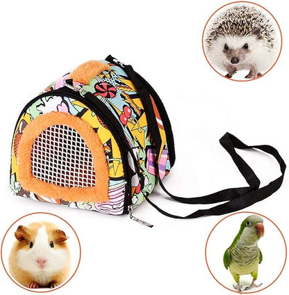 Travel Small Animals Hedgehog Hamster Guinea Pig Carrier for Small Guinea Pigs Rats Chinchillas Hamsters Hedgehogs Carriers Pouch Bag with Detachable Strap Breathable Outdoor Warm Small Pet Carrier