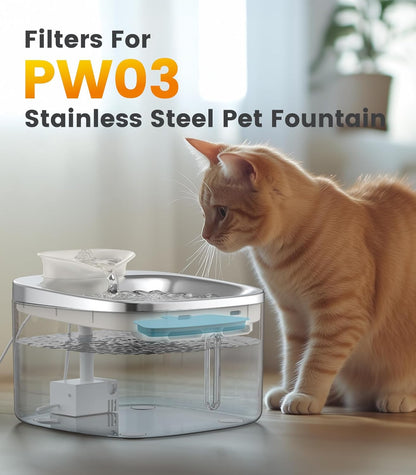 6pcs Replacement Filters for PW03 3.5L Stainless Steel Cat Water Fountain(for Fountain in Model PW03)