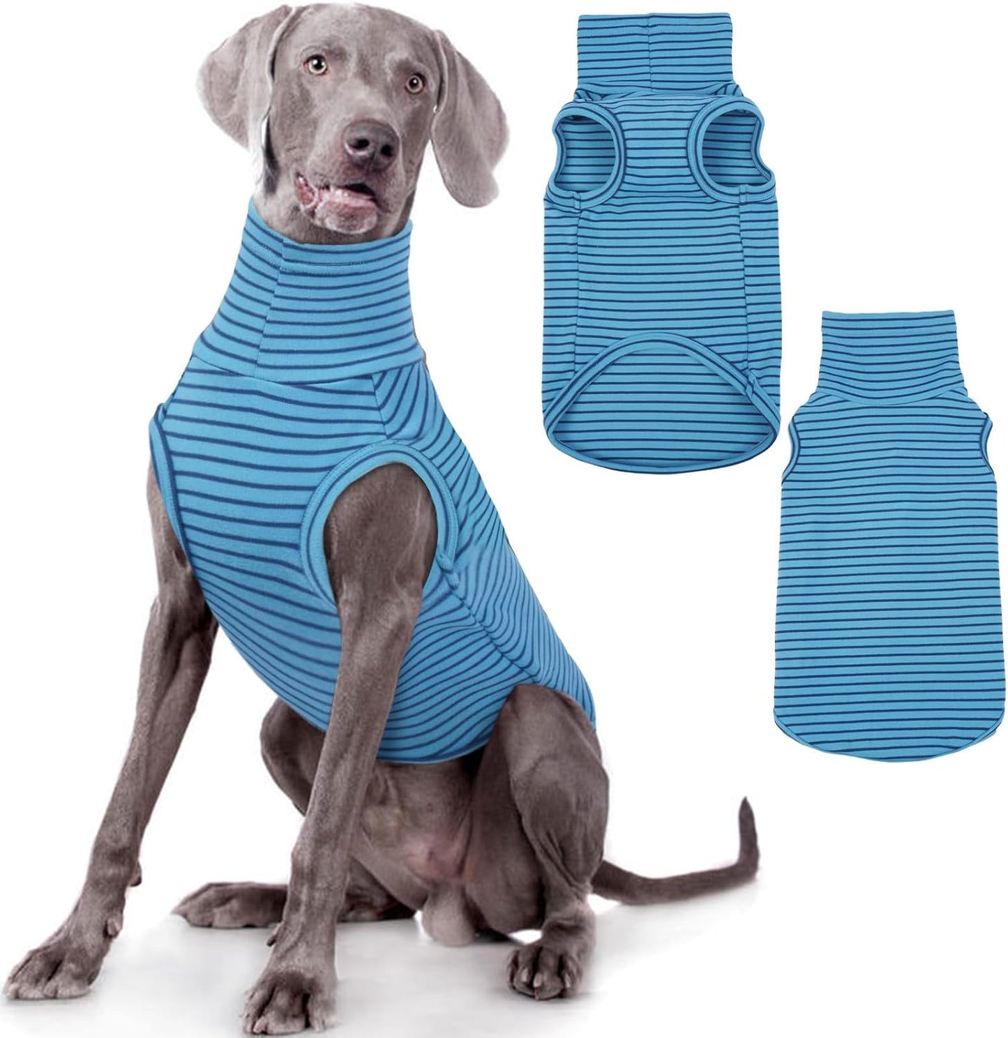 ROZKITCH Dog Turtleneck Sweater, Ultra-Soft Stretch Fleece Vest for Medium & Large Dogs, Cold Weather Apparel for Outdoor Adventures BlueStripe 2XL