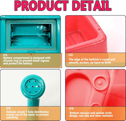 kathson Parrot Bathtub,Automatic Bird Shower Box,Multifunctional Parakeet Bathtub with Faucet,Bird Bathing Tub Pool Toy for Small Medium Birds Cockatiel Lovebird Budgie（Red-Orange）