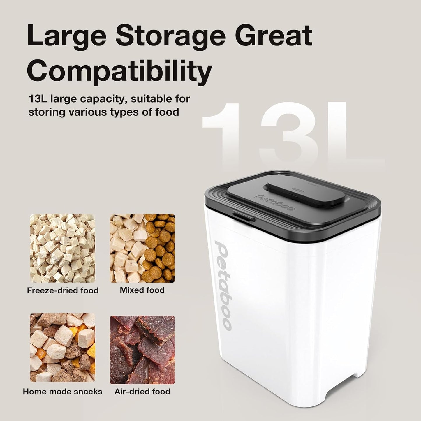 Vacuum Dog Food Storage Container, Airtight Pet Food Container, 13L Dry Pet Food Bucket for Dogs Cats Rechargeable Sealed Storage Bin with lid & Scoop