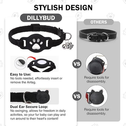 AirTag Cat Collar with Bells, Soft Velvet Cat Collar Breakaway with Airtag Holder, Safety Cat GPS Tracker Collars for Girl Boy Cats, Kittens and Puppies, Adjustable 8"-12"