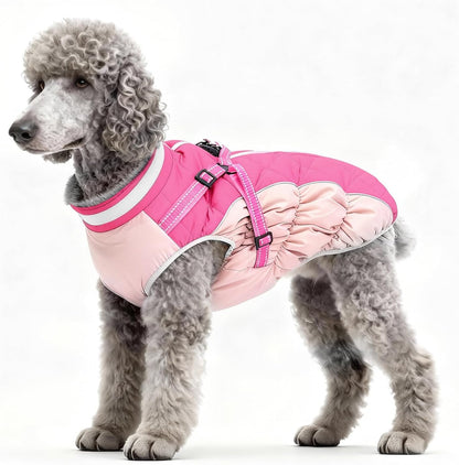 Dog Winter Coat with Harness, Dog Jacket, Pet Clothes with Zipper on Back, Waterproof Windproof Warm Vest, Reflective Cold Weather Coats, for Small Medium Large Dogs, Thick, Pink, M